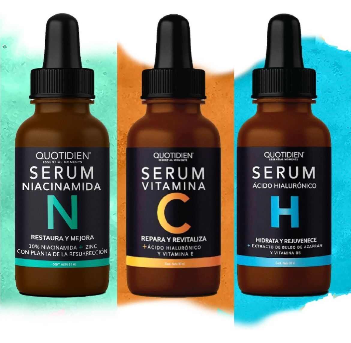 Kit 3 Serum Vitamina C + Suero Acido Hialuronico + Serum Niacinamida Skincare para Todo Tipo De Piel - Toner Skin Care Piel Grasa - Limpiador Facial - Hidratante -Antioxidante - Anti manchas..