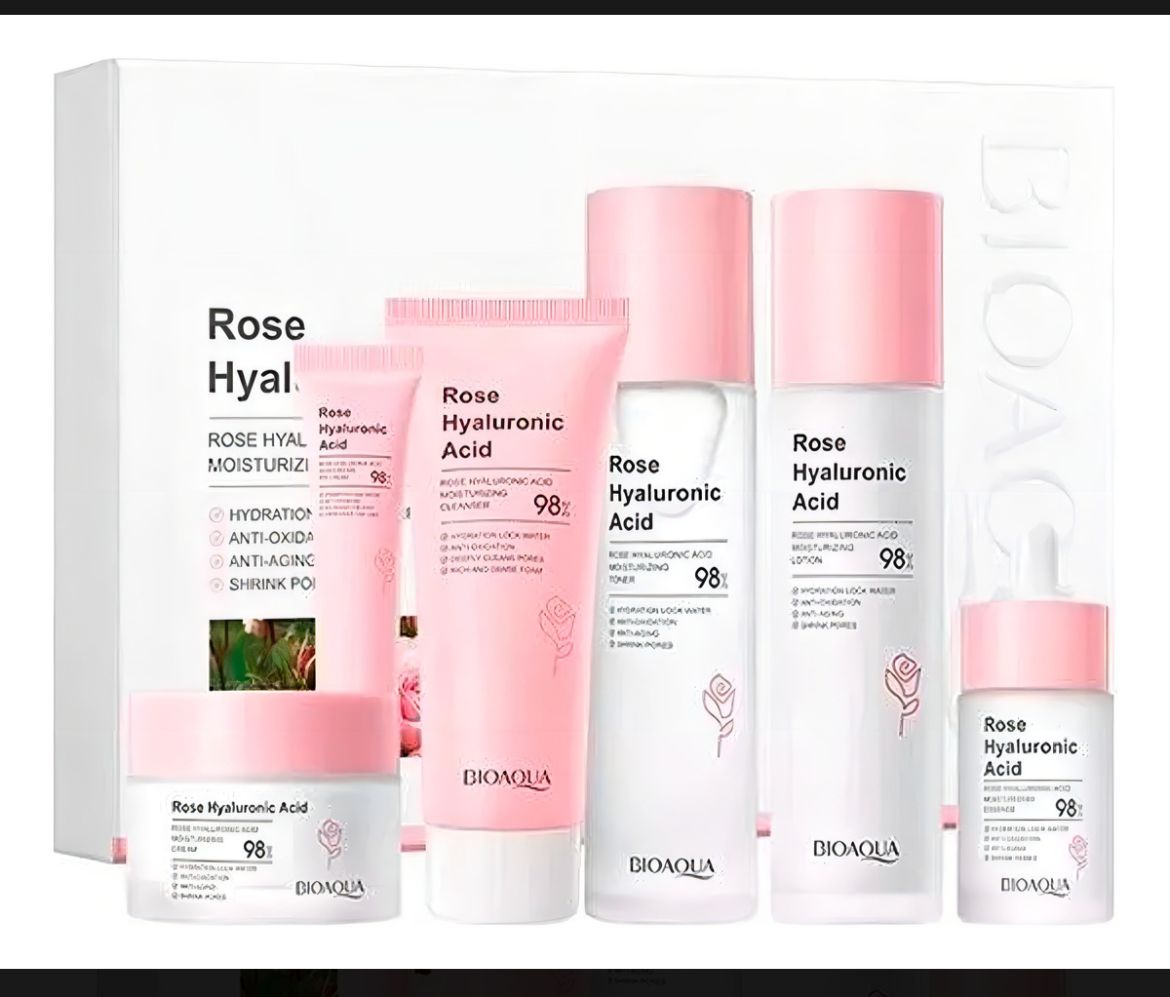 Kit Skincare Bioaqua Agua De Rosas Con Ácido Hialurónico