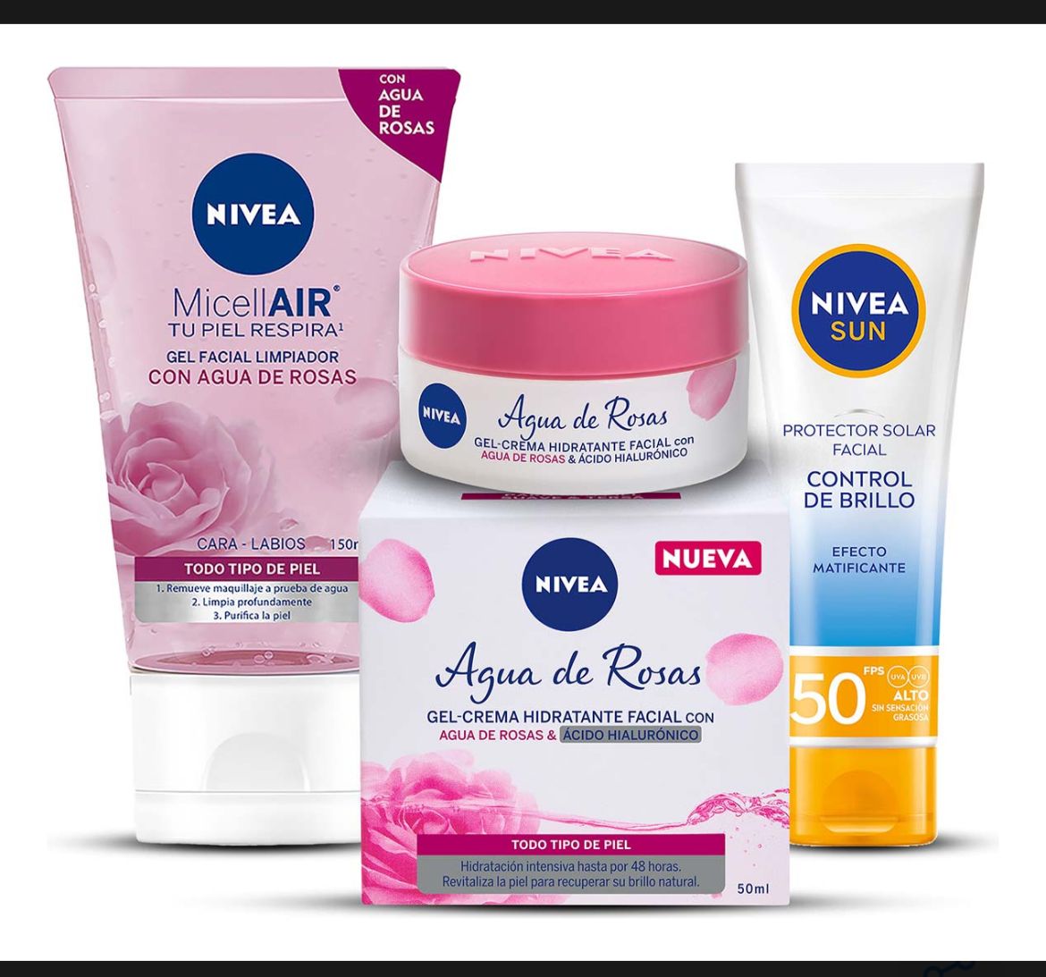 Rutina Nivea Agua De Rosas Limpiador +hidratante +bloqueador