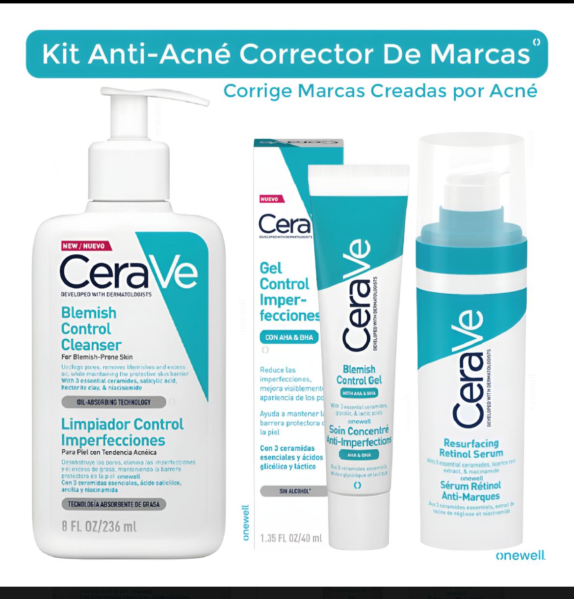 Kit Anti Acné Espinillas Cerave Control Marcas Por Acné Grasa / Tendencia Al Acné Día/noche